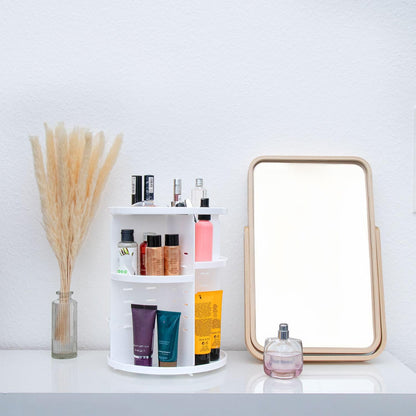 Intirilife 360 Degree Rotating Makeup Organizer in White - Cosmetic Box for Jewellery, Accessories, Makeup and Skin Care Products