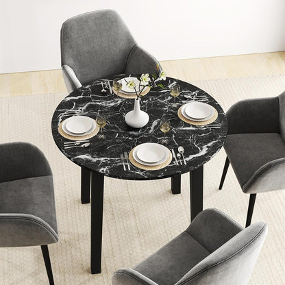 Giantex 35” Round Dining Table - Kitchen Table with Rubber Wood Legs, Marble-Textured Veneer Tabletop, Leisure Table for 2 to 4 Person, Dinette Table for Living Room, Breakfast Table (Black)