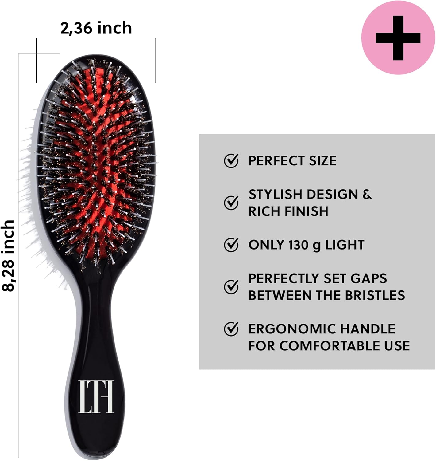 LONGTIME HAIR® Hair Brush for Extensions, Care Brush for Hair Extensions, Wig and Toupees, Natural Boar Bristles and Nylon Bristles, Ideal for Detangling and Caring for Real Hair Extensions