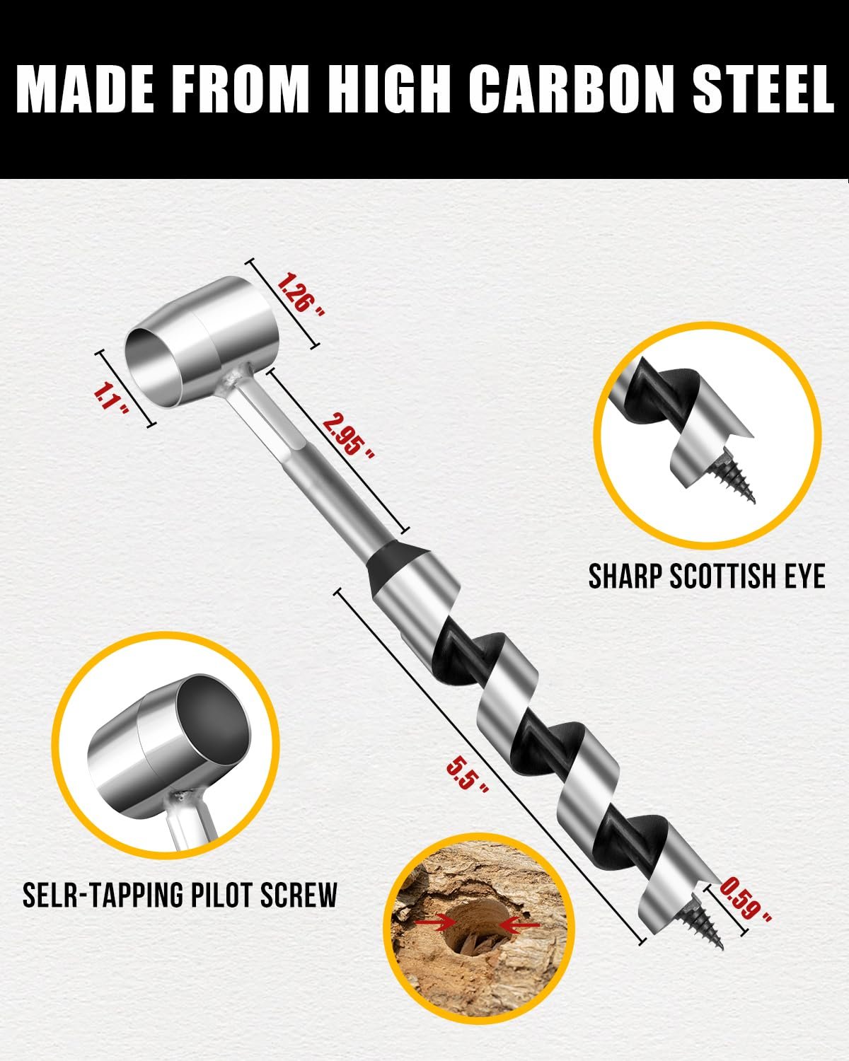 Upgrade Bushcraft Tools, 1 X 10'' Hand Auger Wood Drill, Sharper Settlers Wrench for Easy Drilling, Protable Scotch Eye Auger, Outdoor Survival Gear for Camping Backpacking Hiking