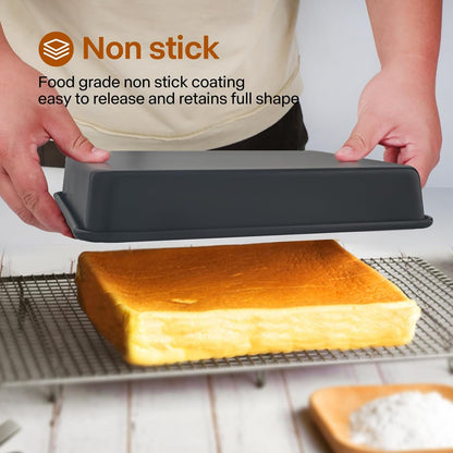 Barlket Black Deep Baking Pans Set Nonstick 9/11/13 Inch Rectangle Cake Pan Heavy Duty Thickness Bakeware for Toaster Oven, Thanksgiving Christmas Roast Turkey, 3-Pack