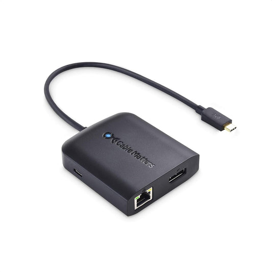 Cable Matters USB C Multiport Adapter (USB C Hub with DisplayPort 8K), 2X USB 2.0, 480 Mbps Ethernet, and 100W Charging in Black - USB-C and Thunderbolt 3 Port Compatible with MacBook Pro and More