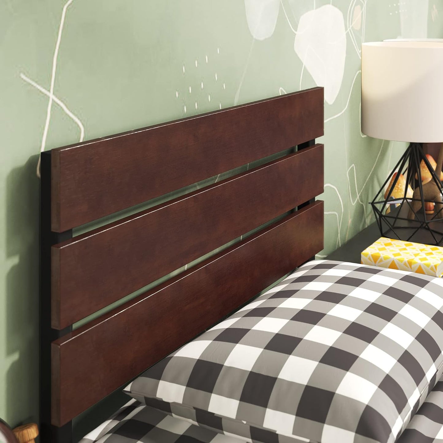 Zinus Single Bed Frame, Figari Bamboo and Metal Industrial Bed Frame, Solid Wood, Bedroom Furniture, Brown