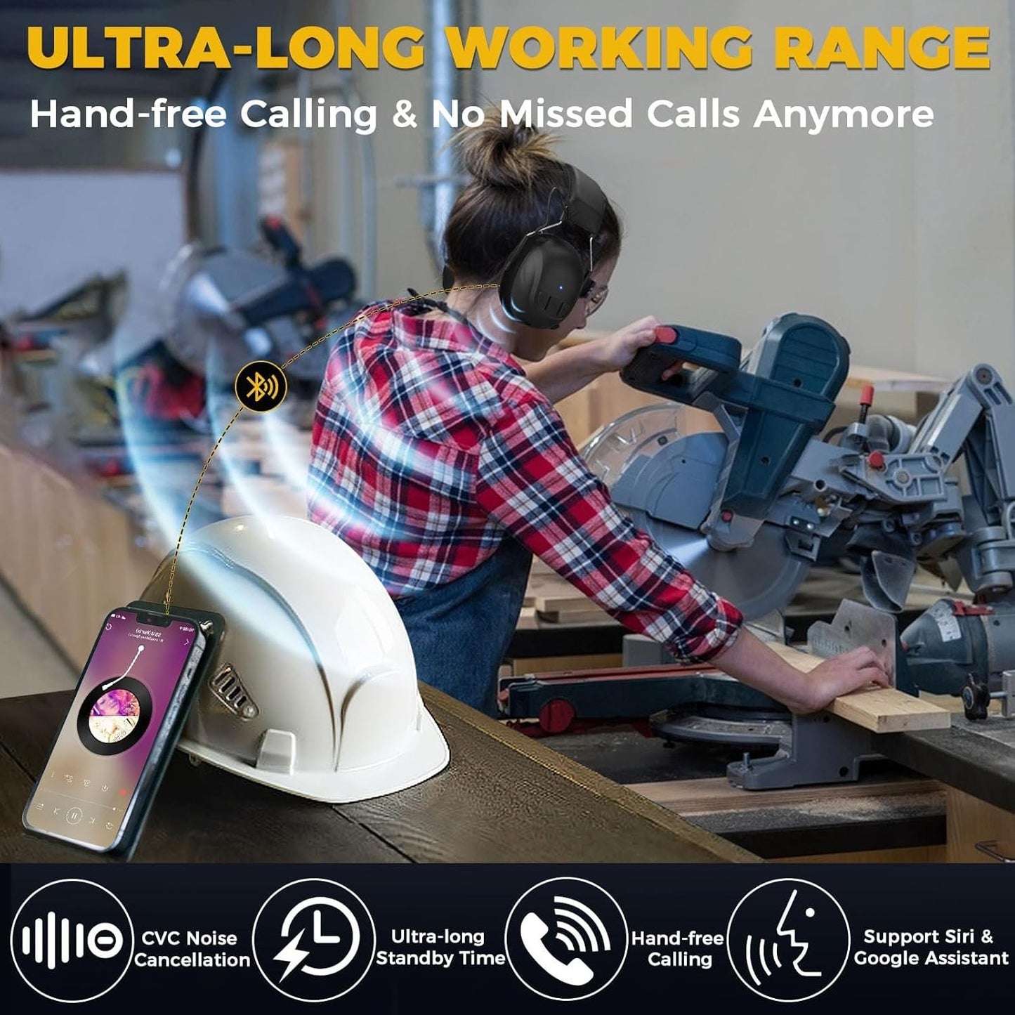Kalence Bluetooth 5.4 Hearing Protection with 120H Working Time, 1200mAh Rechargeable Battery Ear Protection Headphones