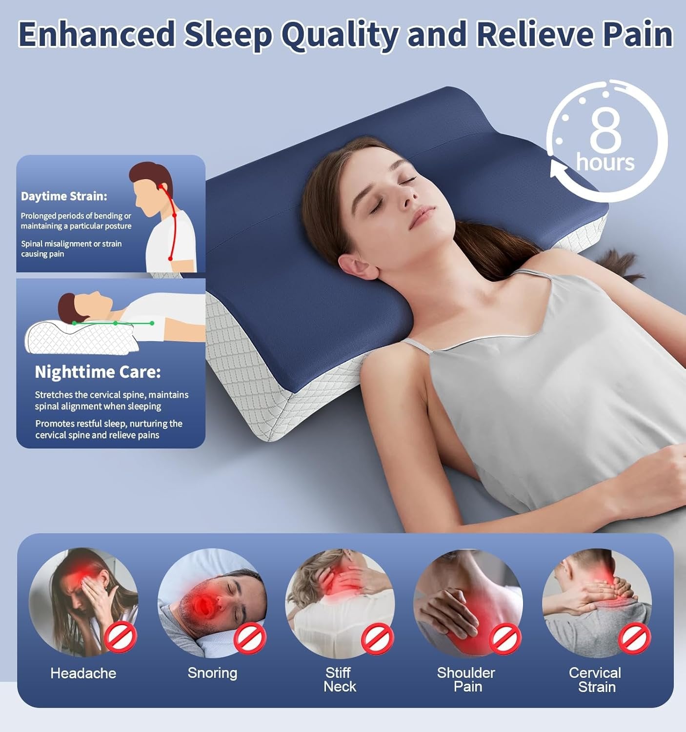 2-in-1 Cervical Memory Foam Pillow for Neck Pain Relief - Ergonomic Orthopedic Contour & Neck Roll Pillow with Cooling Cover - Adjustable Neck Support Pillow for Side Back Stomach Sleepers (Canada)