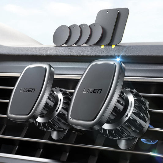 LISEN Magnetic Phone Holder Car Vent 2 Pack 6 Strong Magnets Car Vent Phone Holder Magnetic Hands-Free Cell Phone Holder Magnetic Car Mount Fit 4-7in iPhone 16 15 14 Pro Max Plus All Phones