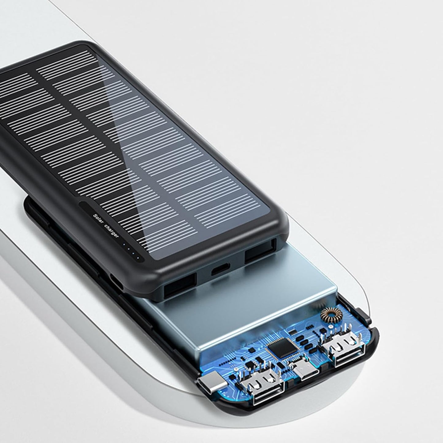 Ungtyb Solar Powers Bank, Portable Battery Charger, Compact Travel Accessory 10000mah Capacity Fast Charging for Camping, Hiking, Festivals, Flights, 5.59x2.72x0.67 Inches