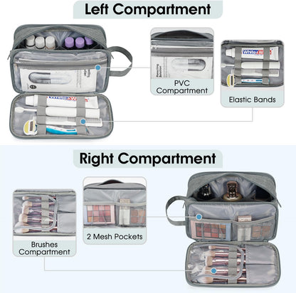 Narwey Large Travel Toiletry Bag for Men and Women for Toilets Accessories with Free Wet Dry Bag, grey