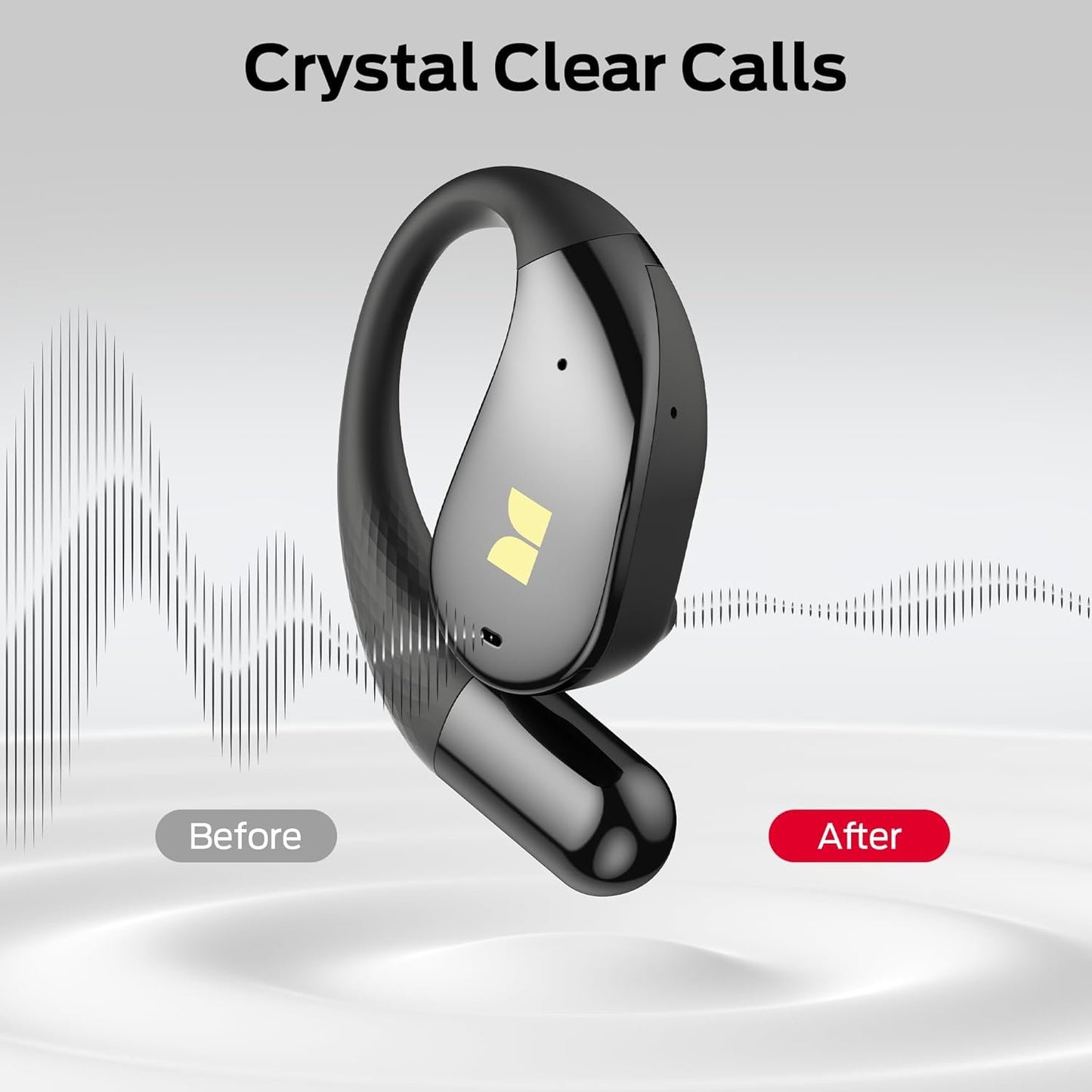 Monster Open Ear AC328 Wireless Earbuds, Open Ear Headphones 32H Playtime, Lightweight Comfort Bluetooth Earbuds, Bluetooth 6.0 Earphones Stereo Sound, Water Resistant Design for Sports, Black