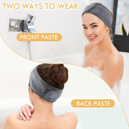 SINLAND Spa Headband for Women 3 Counts Adjustable Makeup Hair Band with Magic Tape,Head Wrap for Face Care Makeup and Sports