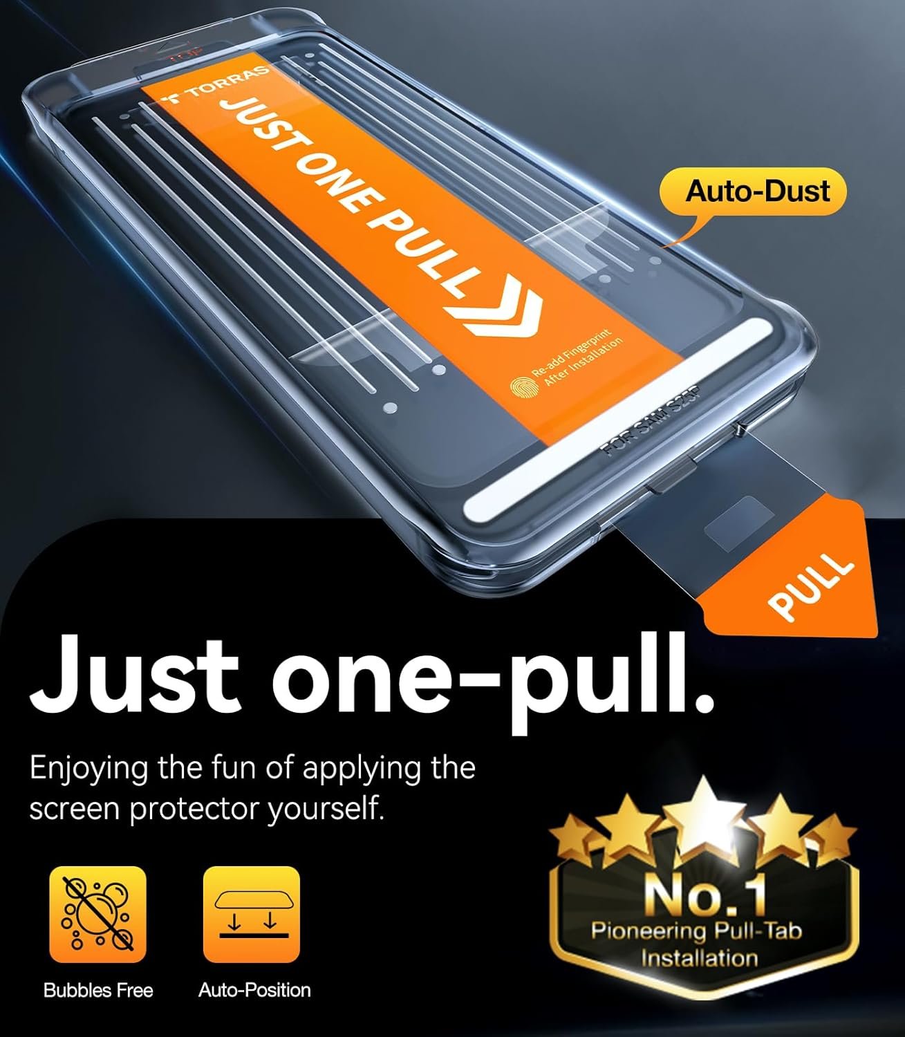 TORRAS 12FT Military-Grade Shatterproof for Samsung Galaxy S25 Screen Protector [9H+ Aerospace Tempered Glass＆ One-Pull Installation] Full Coverage Fit Bubble Free 6.2″ GlassGo X