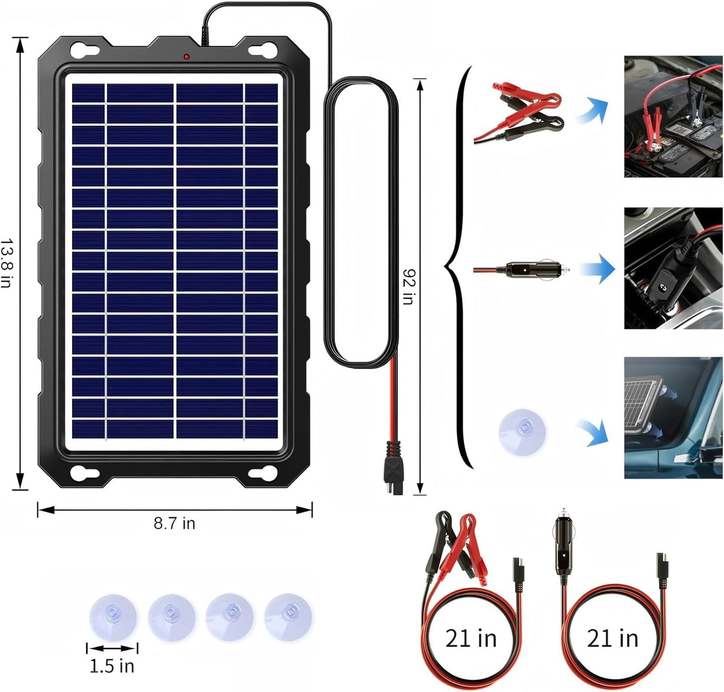 POWOXI Solar Battery Charger Car, 7.5W 12V Solar Trickle Charger for Car Battery, Portable Waterproof Solar Battery Maintainer, Solar Panel for RV Motorcycle Boat Marine Trailer ATVs Snowmobile