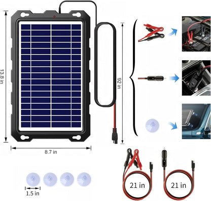 POWOXI Solar Battery Charger Car, 7.5W 12V Solar Trickle Charger for Car Battery, Portable Waterproof Solar Battery Maintainer, Solar Panel for RV Motorcycle Boat Marine Trailer ATVs Snowmobile