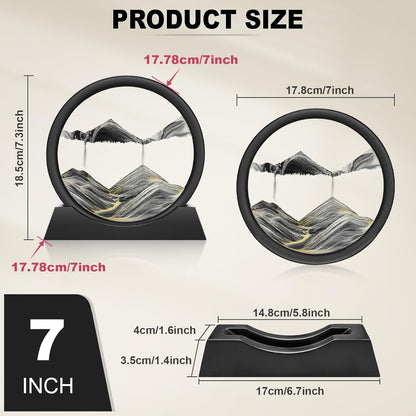 Wai Danie Moving Sand Art Picture 3D Hourglass Deep Sea Sandscape Liquid Motion Display Painting Flowing Sand Frame Relaxing Desktop Home Office Work Decor (Black, 7 inches)
