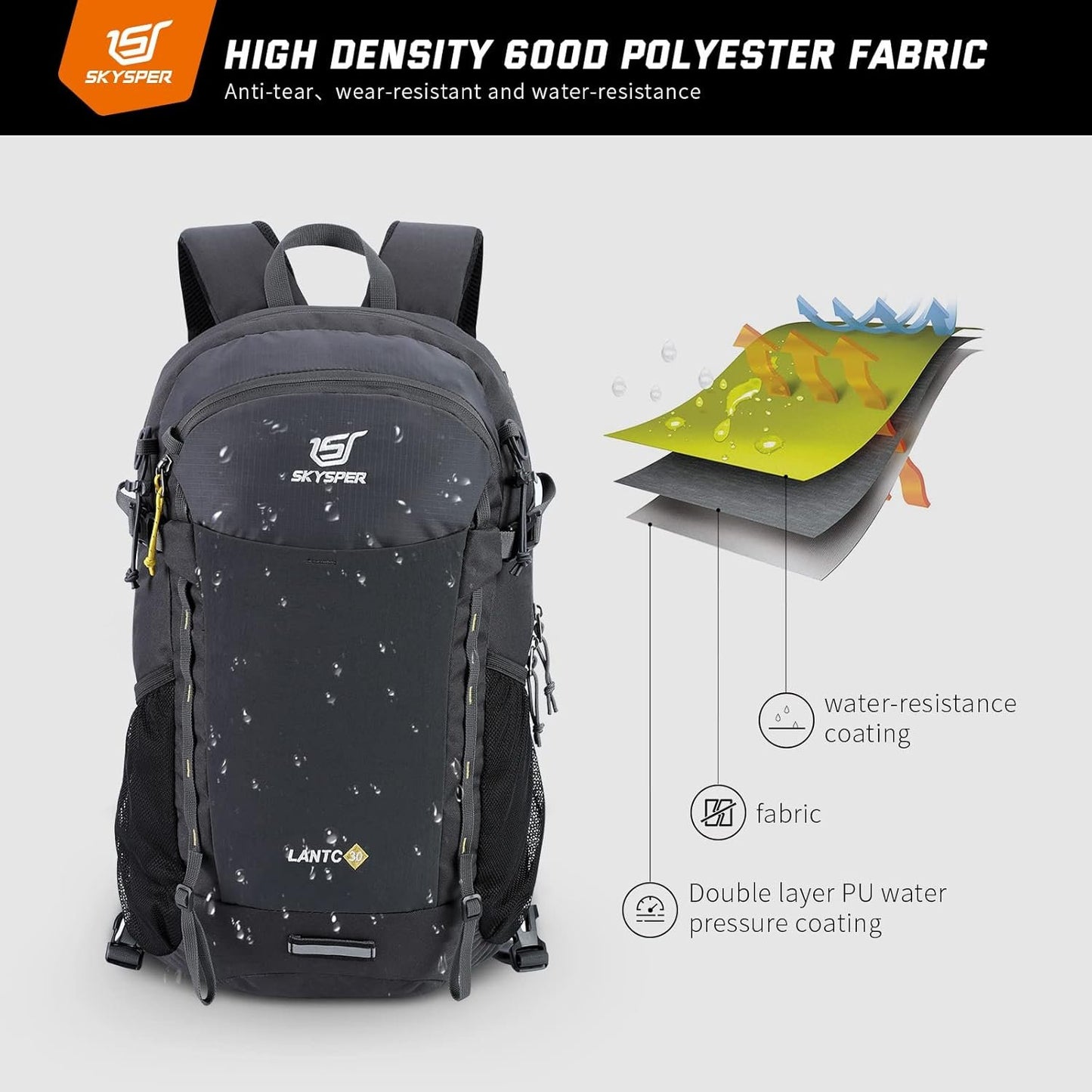 SKYSPER Hiking Backpack 30L Waterproof Camping Lightweight Daypack, Back Pack for Travel, Outdoor Camp, Men Women