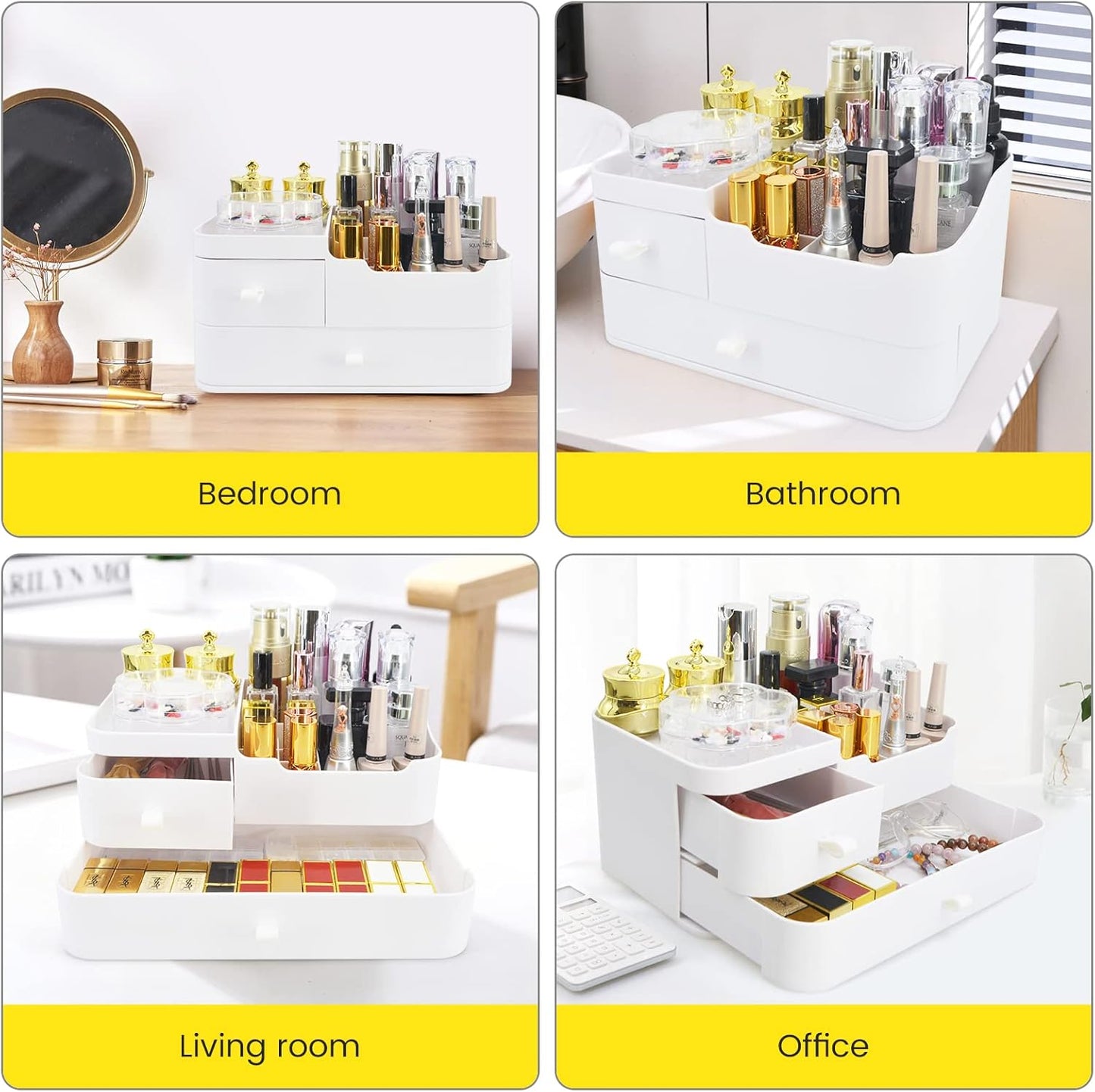 Makeup Organizer Makeup Holder Bathroom Containers for Skincare Makeup with Drawers - Large Plastic Cosmetic Organizers for Creams Brushes Women Accessories, White