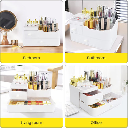 Makeup Organizer Makeup Holder Bathroom Containers for Skincare Makeup with Drawers - Large Plastic Cosmetic Organizers for Creams Brushes Women Accessories, White