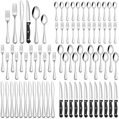 48-Piece Silverware Set with Steak Knives, Flatware Set for 8, Food-Grade Stainless Steel Tableware Cutlery Set, Utensil Sets for Home Restaurant, Mirror Finish, Dishwasher Safe