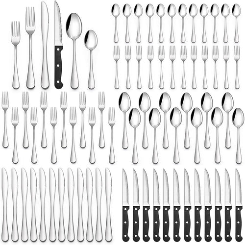 48-Piece Silverware Set with Steak Knives, Flatware Set for 8, Food-Grade Stainless Steel Tableware Cutlery Set, Utensil Sets for Home Restaurant, Mirror Finish, Dishwasher Safe
