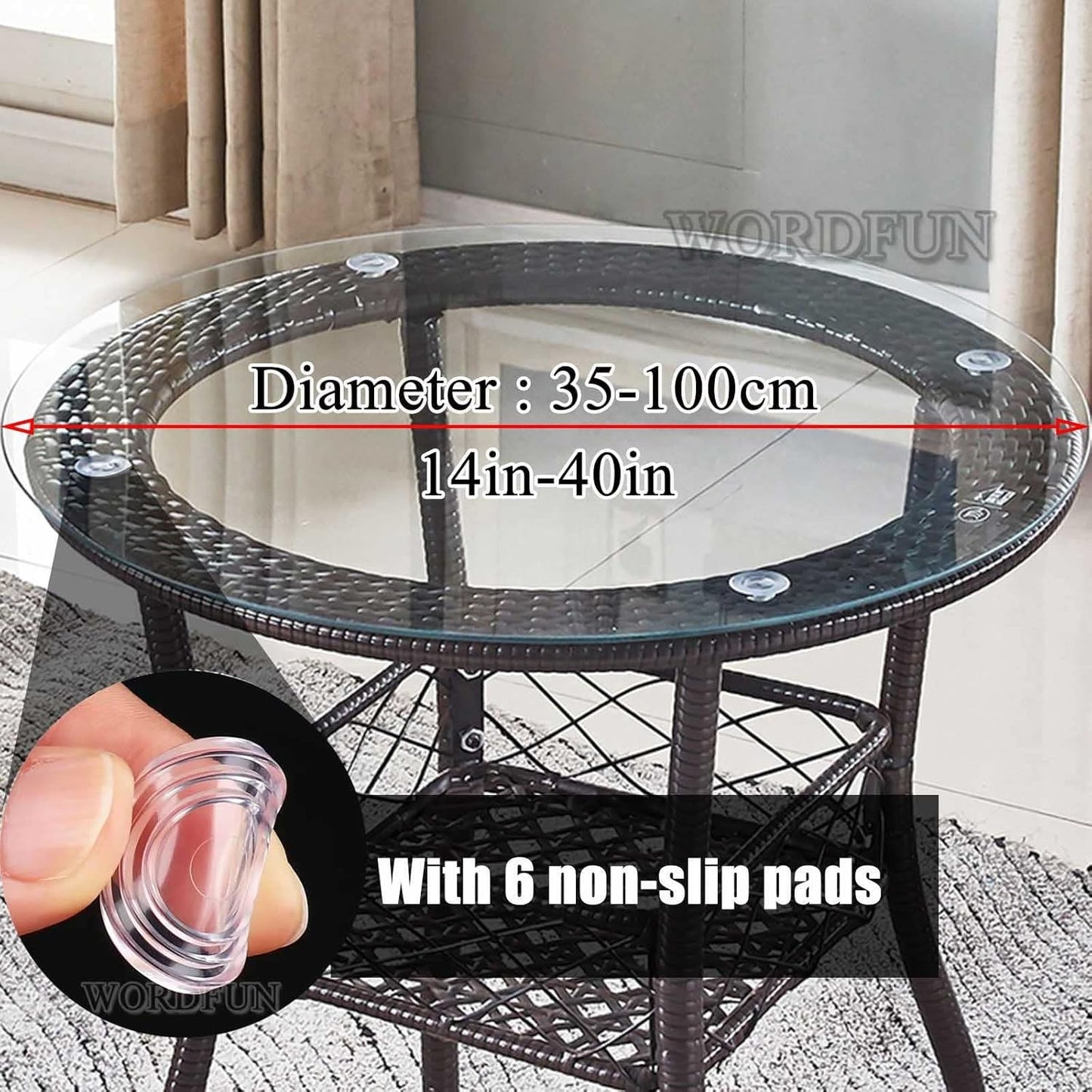 Round Tempered Glass Tabletop, 35-100 cm, Polished Edges, Durable and Sturdy Dining Table Glass, Crystal Round Table Surface for Home Decor and Furniture