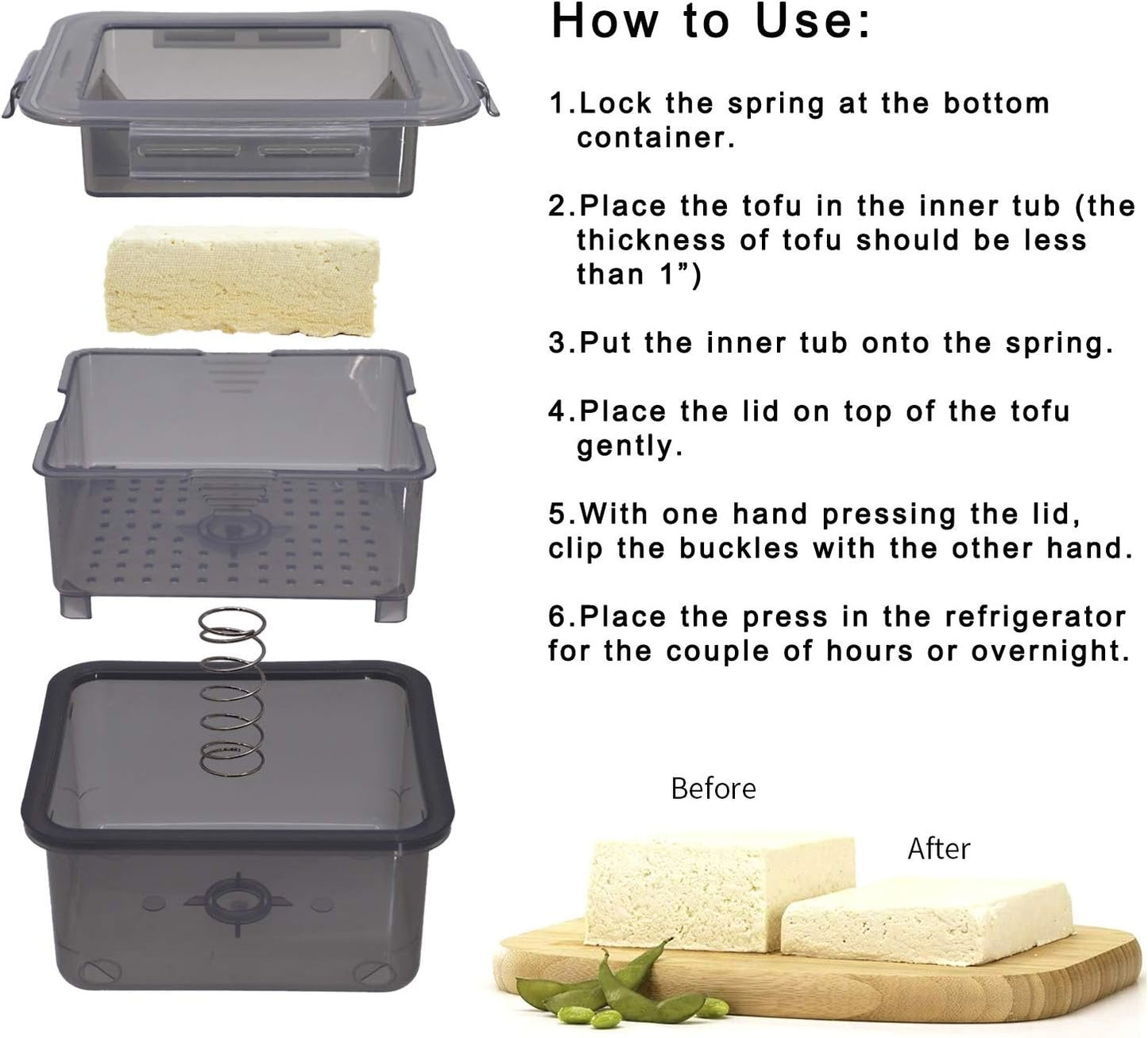 DGQ Tofu Press, Tofu Press Maker Tofu Presser Drainer Gadget Built in Tofu Strainer and Drip Tray Easy Remove Water from Tofu and Other Food for More Delicious (Gray)