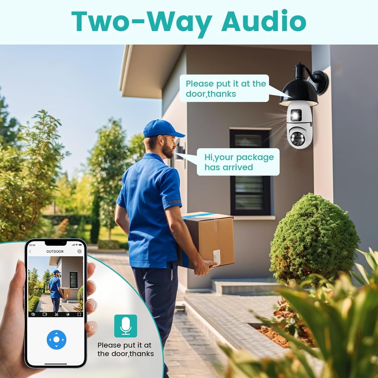 NWpangu E27 Socket Security Camera, HD WiFi Light Bulb Camera with Night Vision, 2-Way Audio, Motion Detection, Use for Indoor/Outdoor Home Security