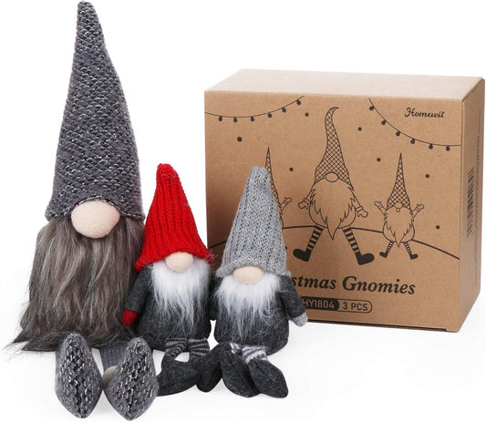 Homewit Christmas Gnome Christmas Decorations 3 Pieces Christmas Ornaments 20 cm and 40 cm Height Handmade Swedish Tomte for the Home - Scandinavian Goblins Gnomes Height