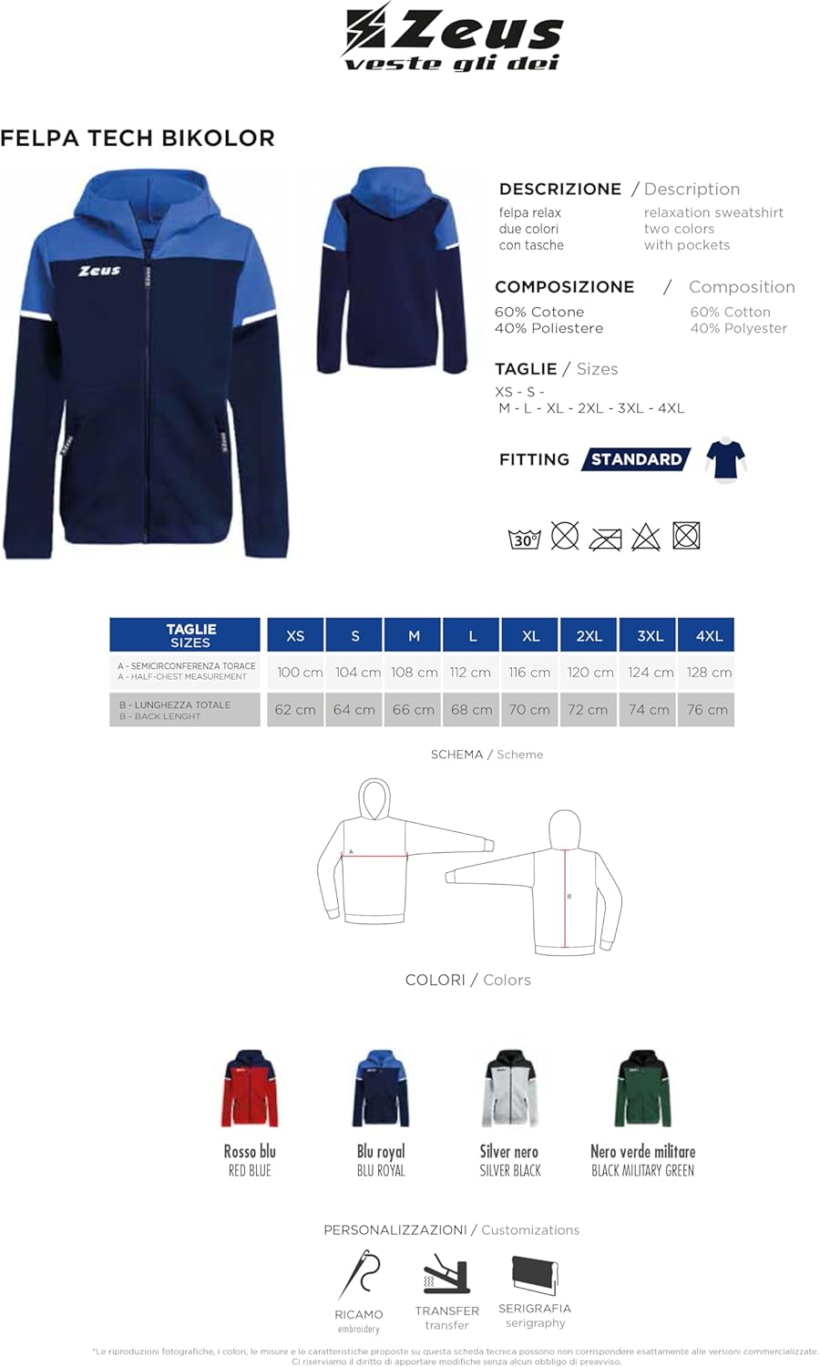 Tech Bikolor Sweatshirt for Zeus with Hood Relax Sport Football Football Training Fitness Football Tracksuit Training Leisure Time Gym Sweatshirts, blue/baby blue, XXL