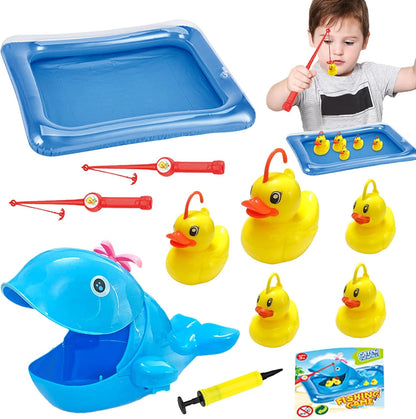 Kids Fishing Toy, Fishing Pool Games with Hand Pump, Water Play Set with Rod, Net, Floating Fish, Fun Summer Bath Game for Boys, Girls Ages 3 to 5, Indoor/Outdoor Use, Multicolour