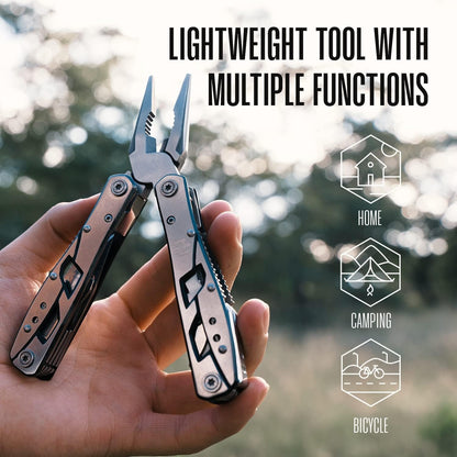 Multitool Plier - 12 In 1 Stainless Steel Pocket Multi Tool With Durable Sheath For Camping, Survival Gear Safety Locking Camping Accessories Cutter, Bottle Opener, Screwdriver by Hayvenhurst pm-01