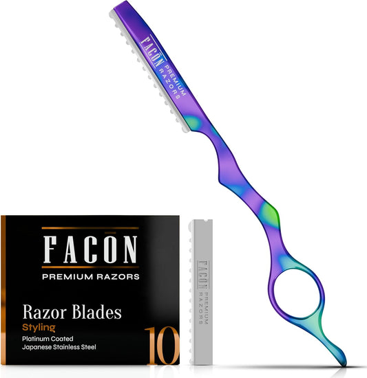 Facón Hair Razors for Cutting Hair - Professional Hair Styling Razor Kit with 11 Replacement Blades, Stainless Steel Hair Cutting Tool for Salon & Home, Premium Hair Thinning Texturizing Faether Razor
