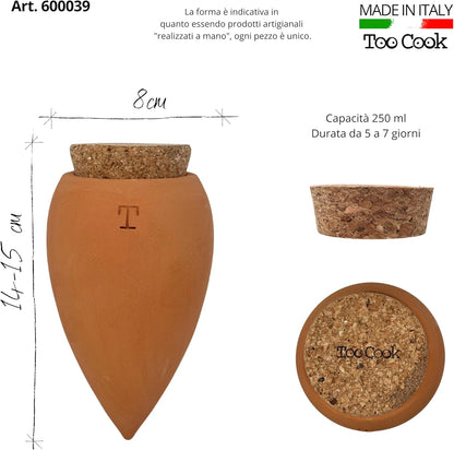 Toocook Artisan Terracotta Olla for Automatic Watering Ecological and Natural for Indoor and Outdoor Plants with Approximately 7 Days Autonomy – Handmade – 250 ml