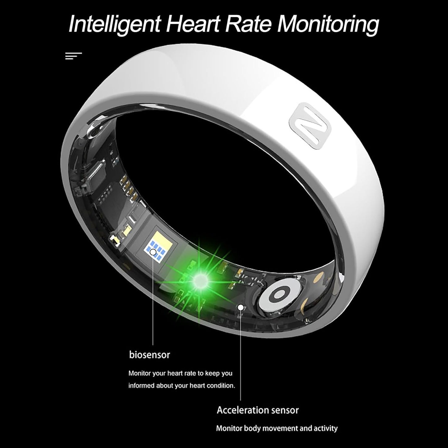 CNBRO Smart Rings for Men Women Health Ring Heart Rate Monitor Sleep Rings NFC Control Family Care Exercise Activity Tracker Pedometer Step Counter Smart Rings for Android & iOS Phones Ceramic Ring