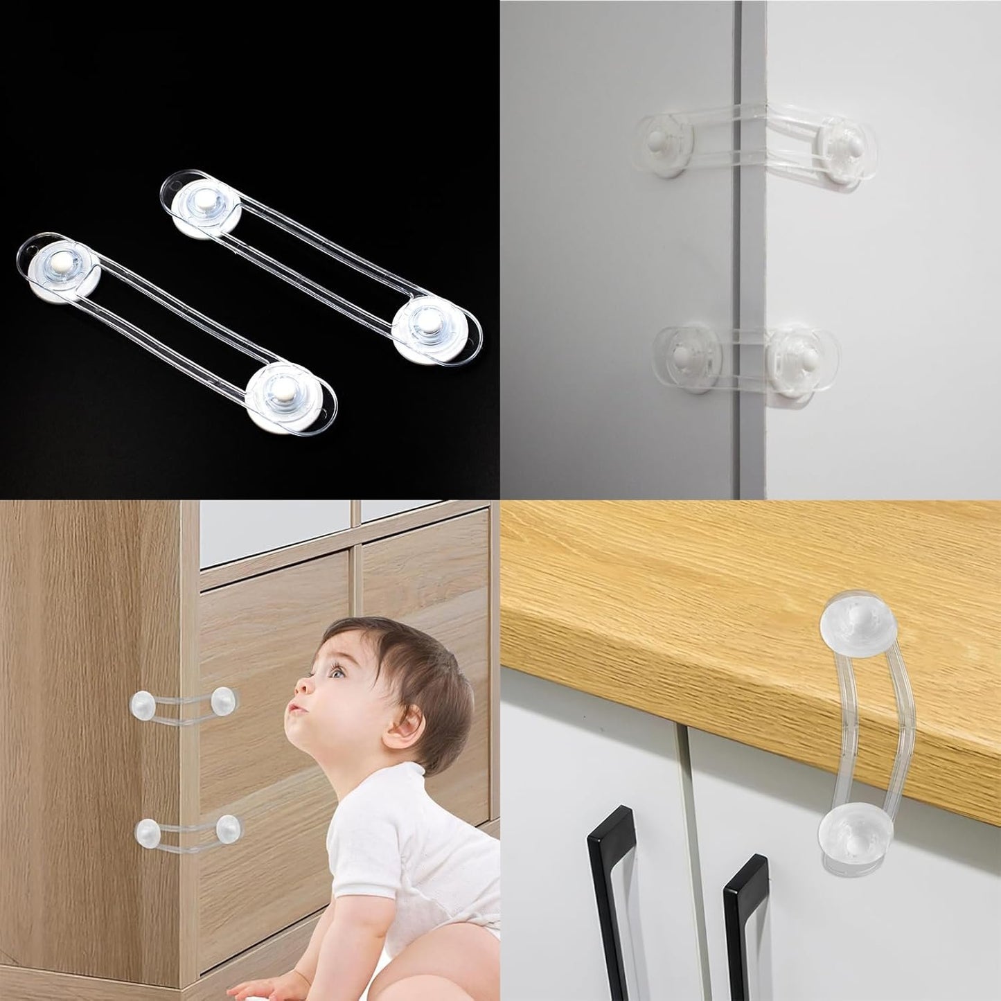 8PCS Child Safety Locks for Cabinets, Transparent Cupboard Door Locks - Easy Install, No Tools Needed - 2 Sizes