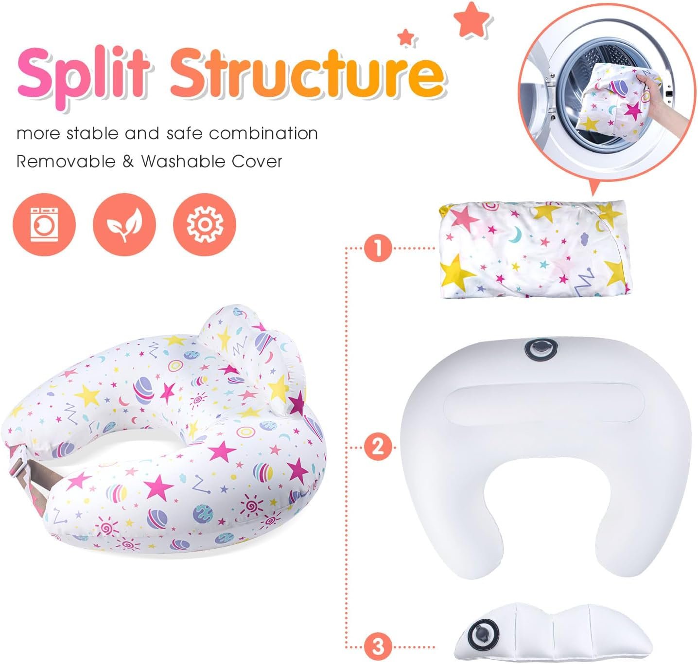 Portabuddy Travel Anywhere Inflatable Nursing Pillow for Breastfeeding Breast Feeding Pillow for Mom & Baby Support, Removable Pure Cotton Cover, Adjustable Waist Strap, Newborn Essentials Must Haves