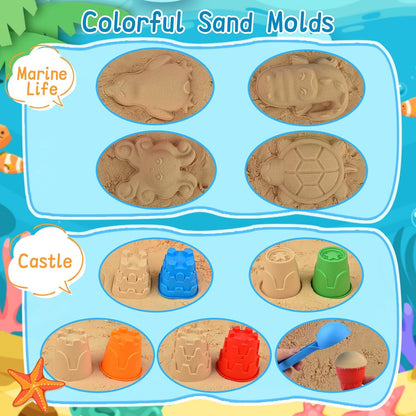 Beach Toys, Sandbox Toys with Collapsible Sand Bucket, Shovel Set, Sand Castle Kit, Animal Molds Mesh Bag, Summer Water Poor Sea Outdoor Play Travel Toys for Kids Toddlers Boys Girls-19PCS