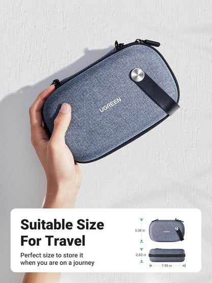 UGREEN Travel Case Gadget Bag, Portable Electronics Accessories Organiser, Cable Tidy Storage Box Pouch, with Double Layer, Zipper, Snap Hook, Carrying Strap, Small, Grey