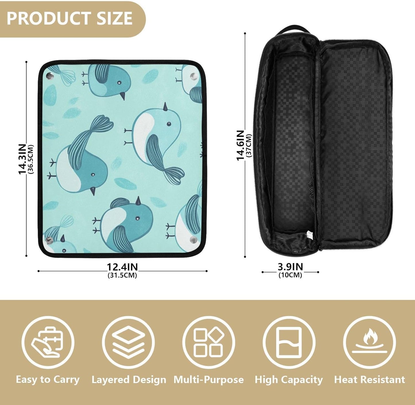 Foiosoh Borsa da viaggio per attrezzi da capelli con tappetino rimovibile resistente al calore, custodia da viaggio portatile per straigheners, ferro arricciacapelli, asciugacapelli, motivo con