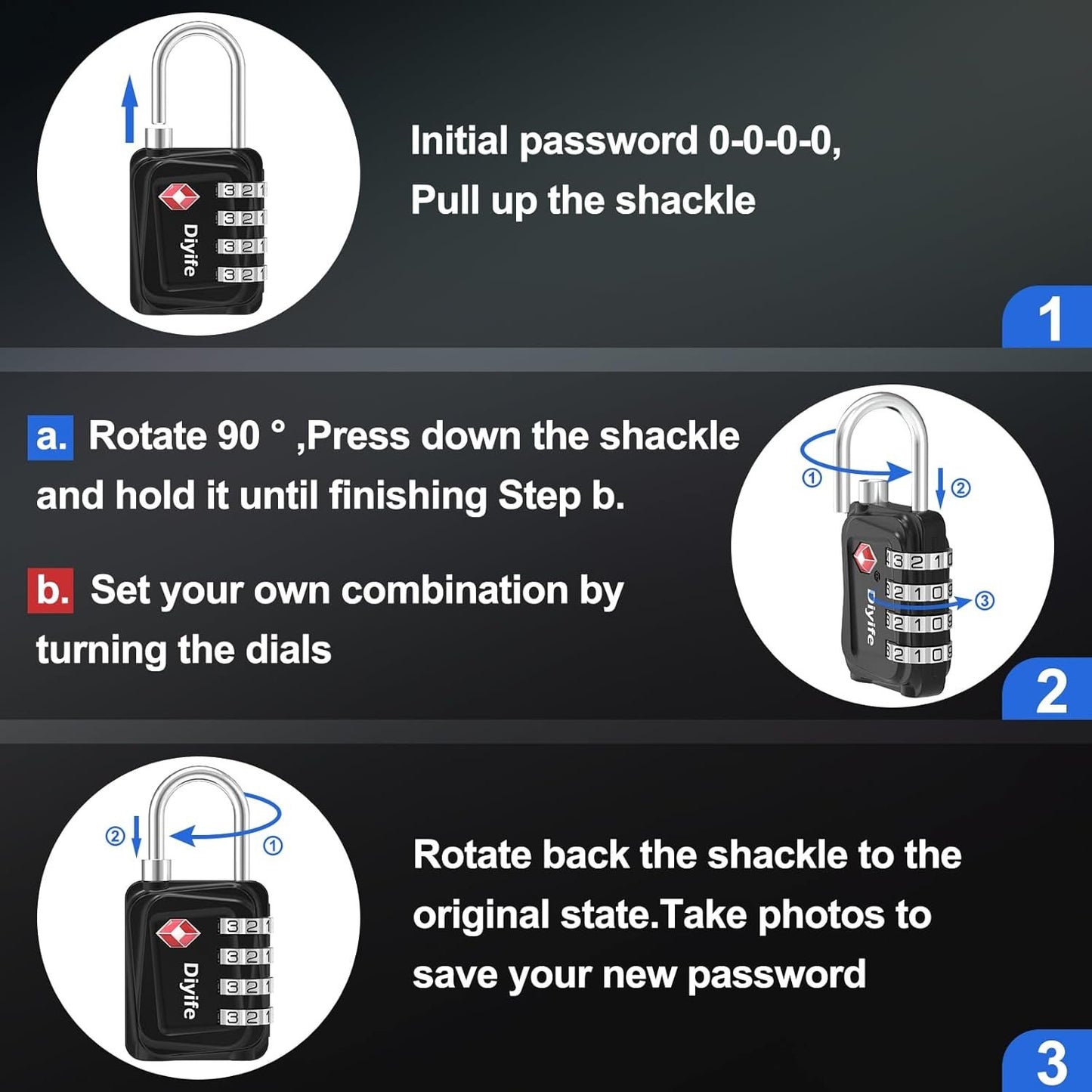 Diyife TSA Luggage Locks, [Updated Version] 4-Digit Security Padlock, [2 Packs] Resettable Zinc Alloy Small Combination Padlocks, Mini Code Lock for Travel Suitcases Luggage Bagpack Case (Black)