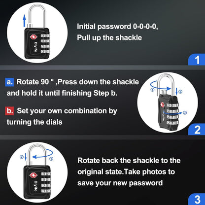 Diyife TSA Luggage Locks, [Updated Version] 4-Digit Security Padlock, [2 Packs] Resettable Zinc Alloy Small Combination Padlocks, Mini Code Lock for Travel Suitcases Luggage Bagpack Case (Black)