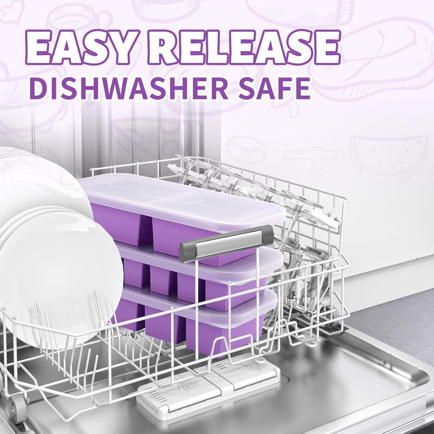 Silicone Freezer Trays with Lid, Soup Cubes Freezer Molds, Silicone Ice Cube Tray, Easy Meal Prep, Silicone Mold for Soup and Food Storage (Violet-4 Cups)