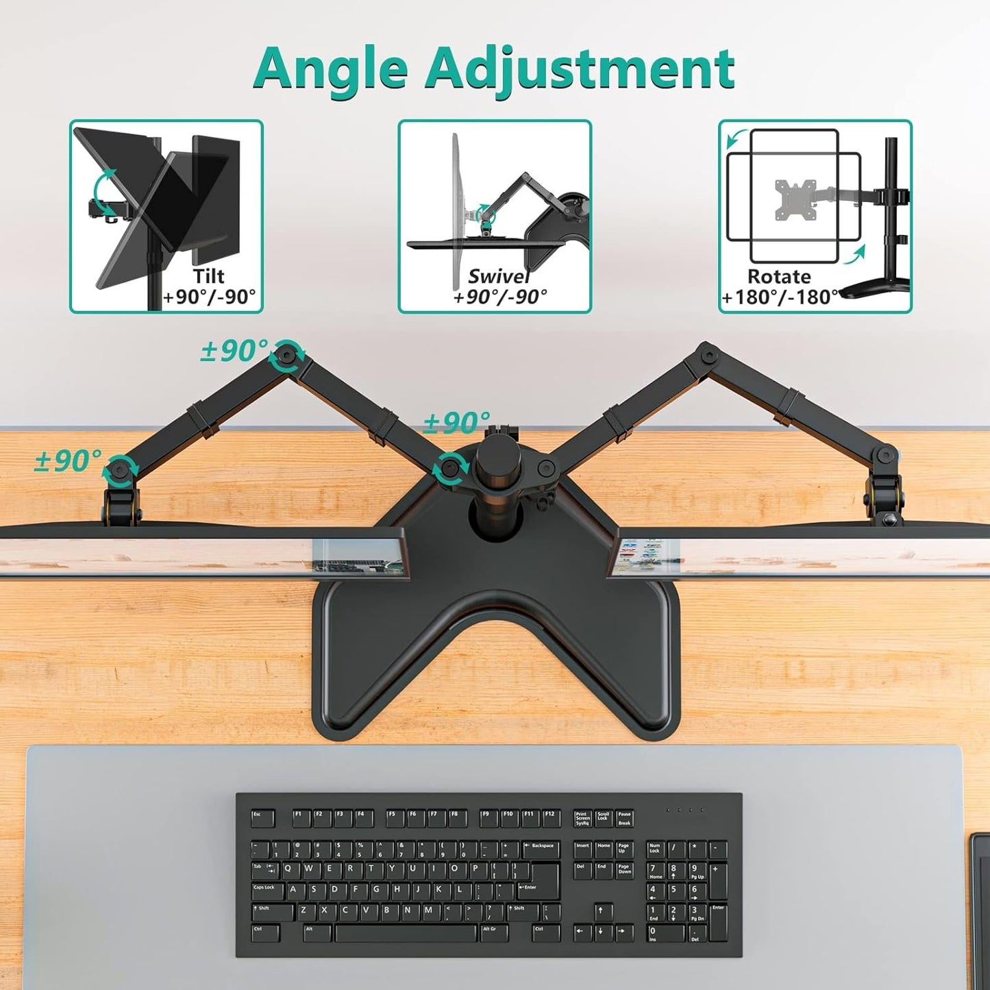 WALI Dual Monitor Stand, Free Standing Desk Mount for 2 Monitors up to 27 inch, 22 lbs. Weight Capacity per Arm, Fully Adjustable with Max VESA 100x100mm (MF002), Black…