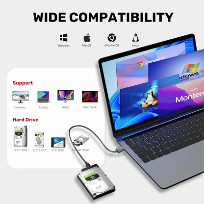 Unitek USB 3.0 to SATA III Hard Drive Adapter Converter Cable for 2.5 3.5 Inch HDD/SSD Hard Drive Disk with 12V/2A Power Adapter, Support UASP Compatible with Optical Drives