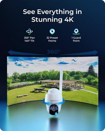 REOLINK Go PT Ultra+SP, 4K Cellular Security Camera Wireless Outdoor, 3G/4G LTE,No WiFi, SIM Card+32GB SD Card Included, Solar Powered, Color Night Vision, Local/Cloud Storage, Smart Detection