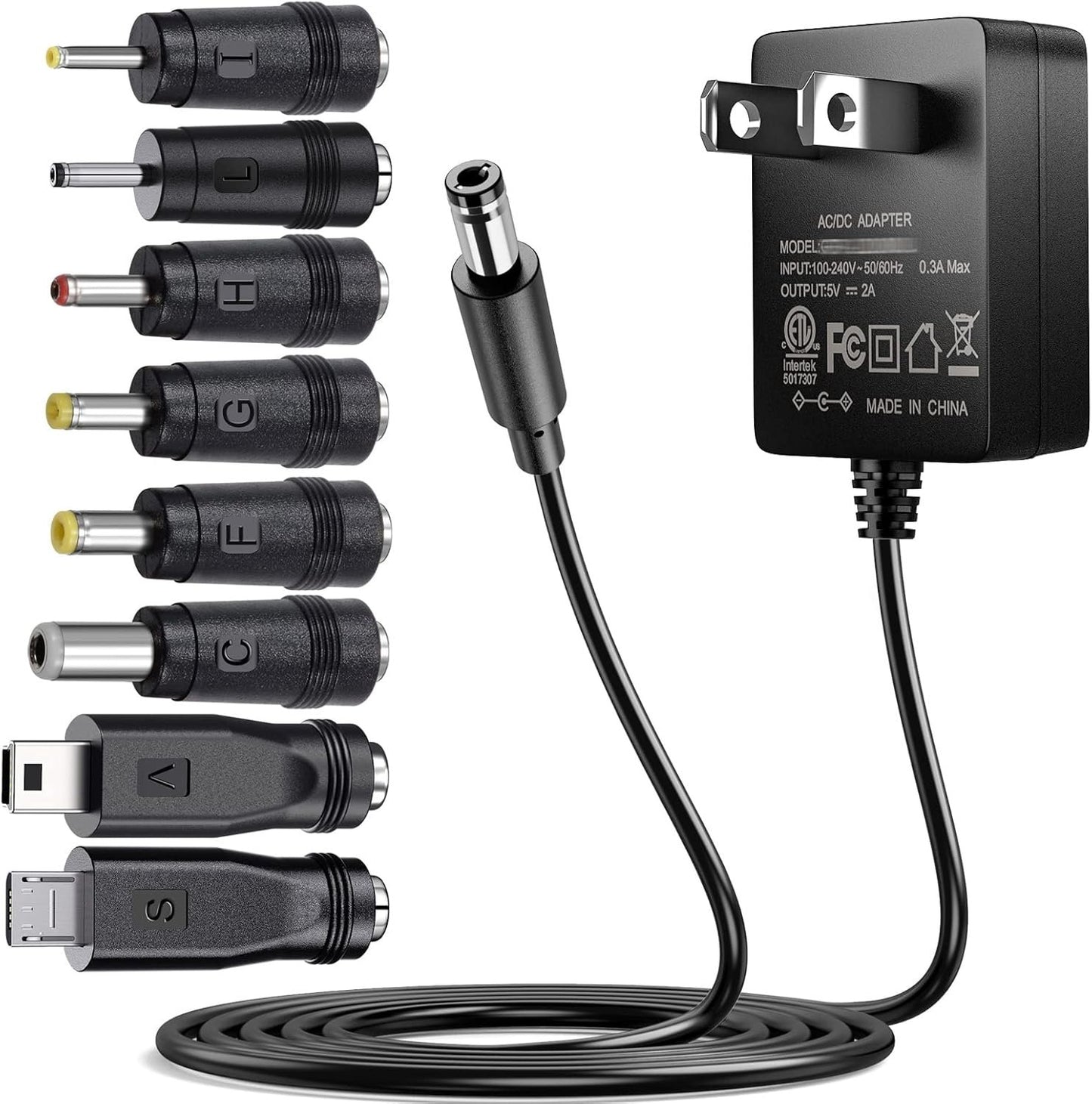 SoulBay 5V Power Supply AC100-240V to DC 5 Volt 2Amp Adapter Versatile Charger Cord 10W w/ 8 Tips, for USB Hub, TV Box, Tablet, Camera, BT Speaker, GPS, Webcam, Router and More 5V Electronics