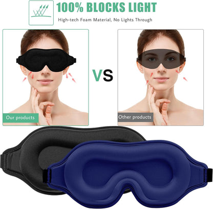 Sleep Mask for Men & Women, 2 Pack 3D Contoured Eye Mask for Sleeping with Adjustable Strap, BeeVines Molded Night Sleep Mask Blindfold, Soft Breathable Shade Cover for Travel Yoga Nap（Black & Blue）