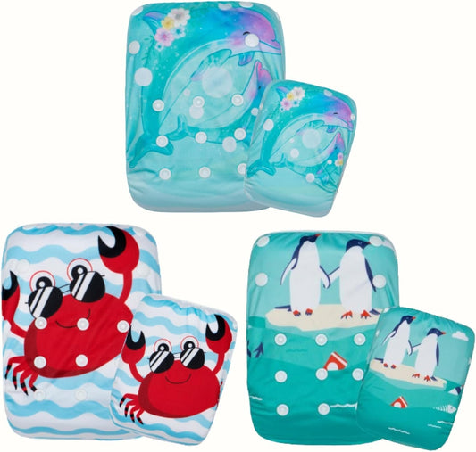 KaWaii Baby Reusable Swim Cloth Diaper Adjustable Swim Pants for Boys & Girls, Size Infants and Toddlers, One Size 3-Pack (Theme #5)