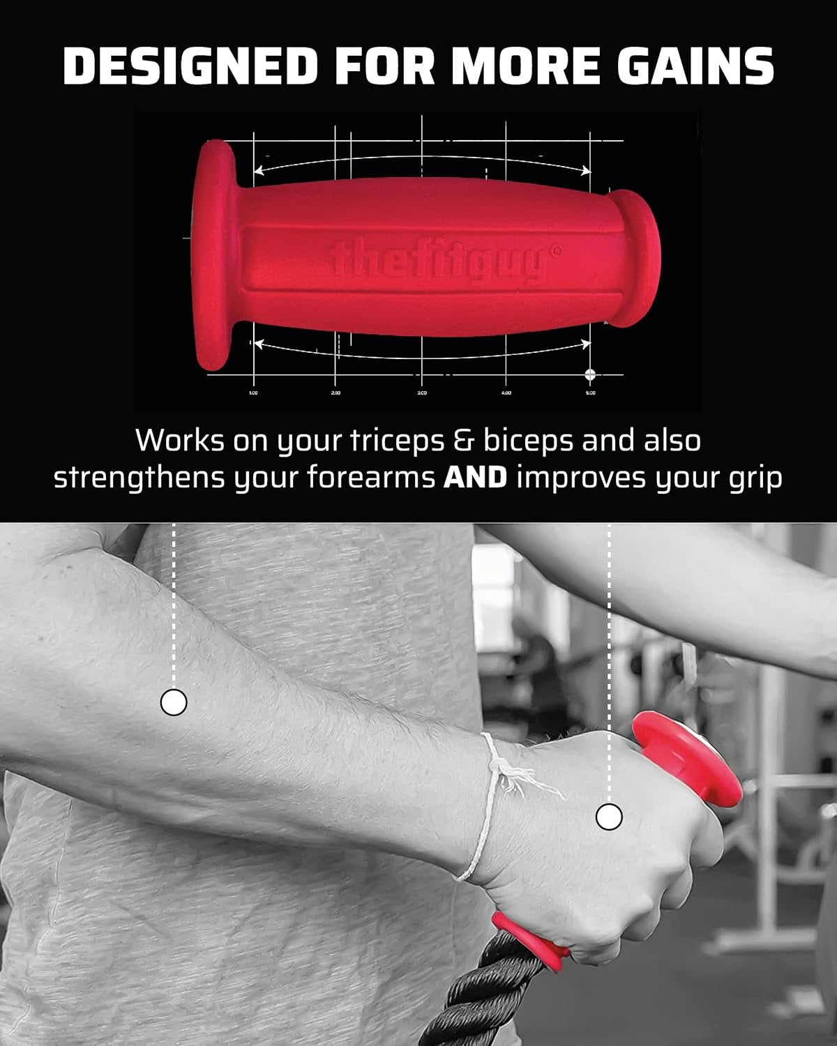 THEFITGUY 2 Ergonomic 16.5" Single Tricep Ropes | Non-Slip Cable Attachment | Wrist Pressure Relief | Grip Strength & Forearm Activation | Home & Commercial Gym Accessory, For Cable Machine, Smart Gym