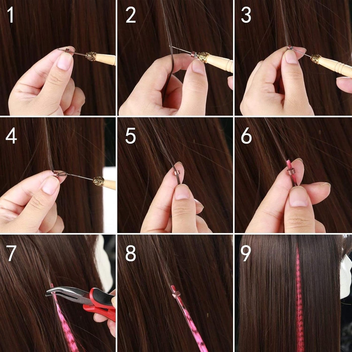 Colexy 200 Pieces Brown Micro Rings for Extension and 1 Piece Clip 2 Pieces Hooks, Hair Extension Tool Set, Wig Connector Kit, Hair Extension Accessories