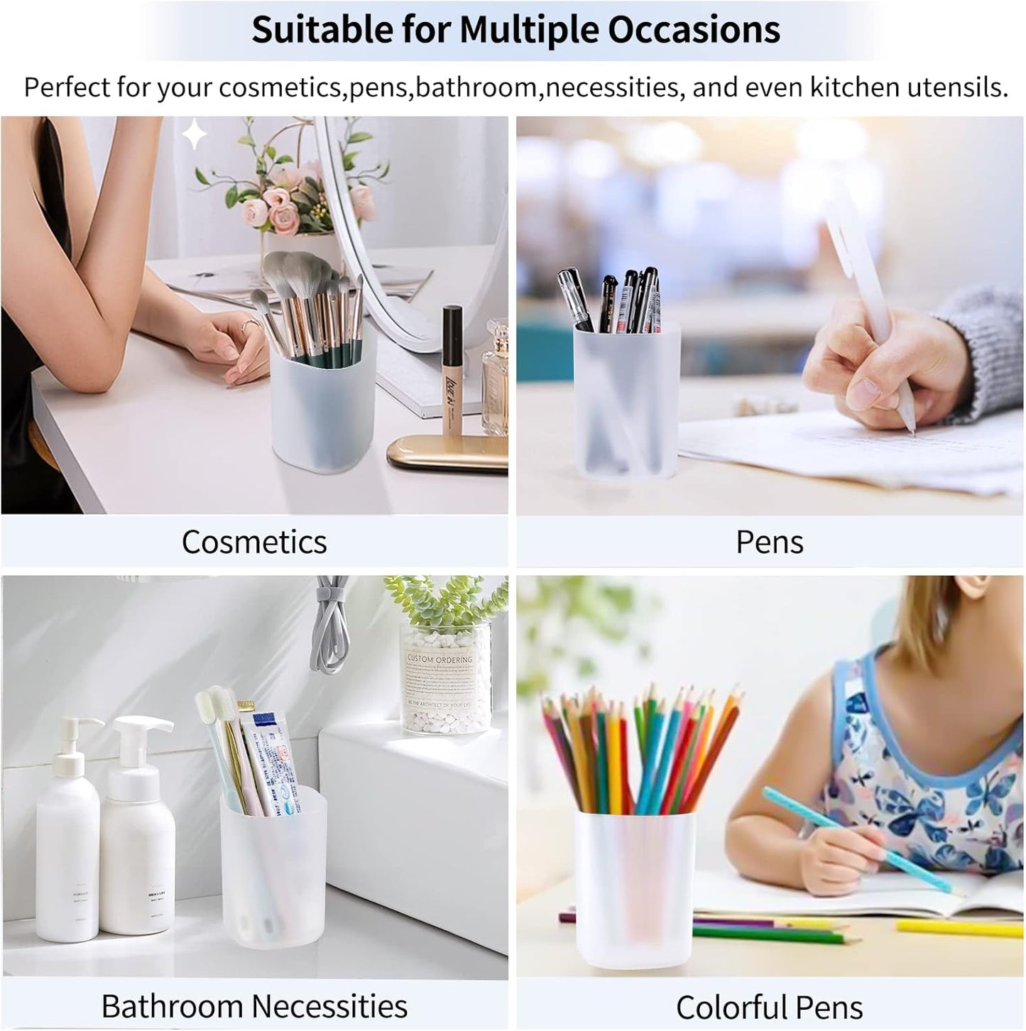 2 pcs Makeup Brush Holder,Multipurpose Makeup Brush Case Organizer, Clear Pen Cups Plastic Pencil Holder for Desk Accessories,Cosmetics Brushes Organizer for Home & School & Office